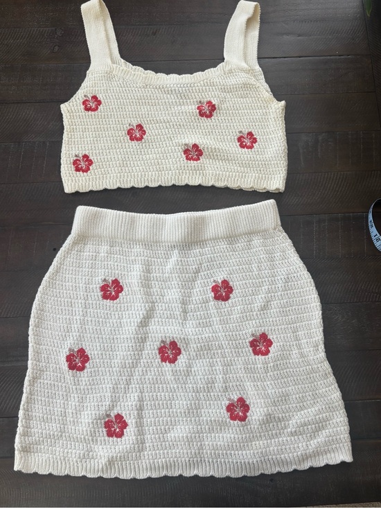 wild fable Dresses & Skirts - wild fable Cream Crochet Two-Piece Skirt Set with Pink Floral Embroidery